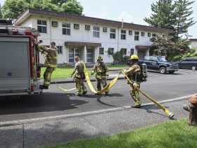 firefighters taking part in a training exercise in the city