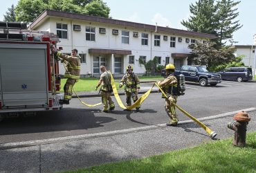 firefighters taking part in a training exercise in the city