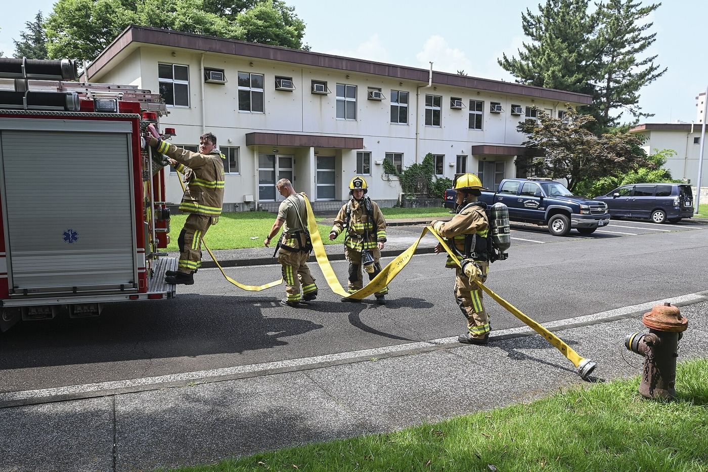 firefighters taking part in a training exercise in the city