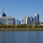 A panoramic view of central Astana's modern skyline in Kazakhstan