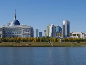 A panoramic view of central Astana's modern skyline in Kazakhstan