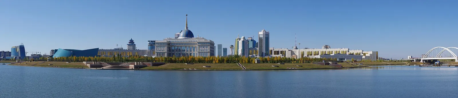 A panoramic view of central Astana's modern skyline in Kazakhstan